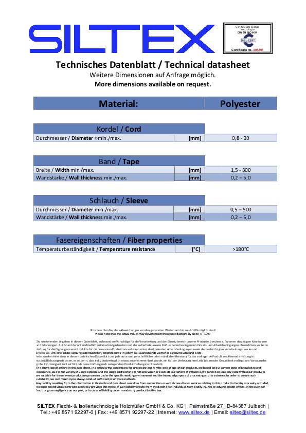 Siltex Datenblatt-Polyester