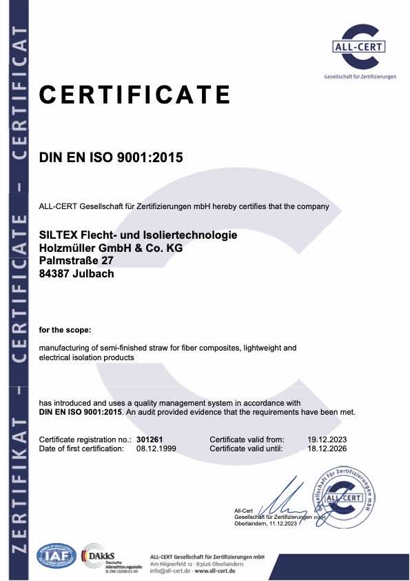 Siltexは1999年よりISO 9001を取得